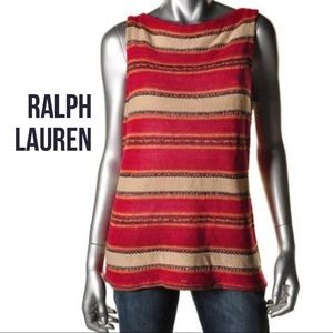 Lauren Ralph Lauren Petites NEW Red Tan Striped Sleeveless Career Tank Top, PXS